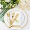 SUT 350-piece elegant white and gold disposable dinnerware set, including premium dinner and salad plates, cups, napkins, and cutlery for 50 guests. This all-inclusive set is perfect for hosting upscale parties with convenience and style.